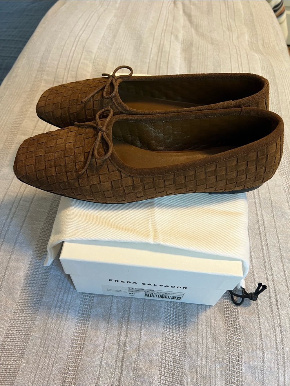 Freda Salvador: Jada Square Toe Ballet Flat - Toffee Woven Suede, size 9 - Picture 3 of 12